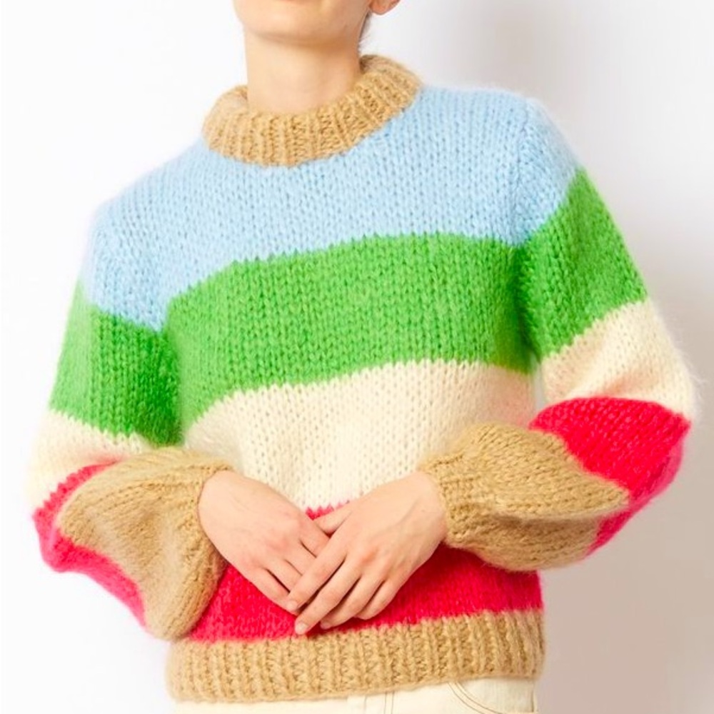 New Ganni Striped Julliard Mohair Swearer size S - Color Blocked